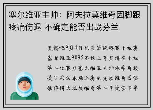 塞尔维亚主帅：阿夫拉莫维奇因脚跟疼痛伤退 不确定能否出战芬兰